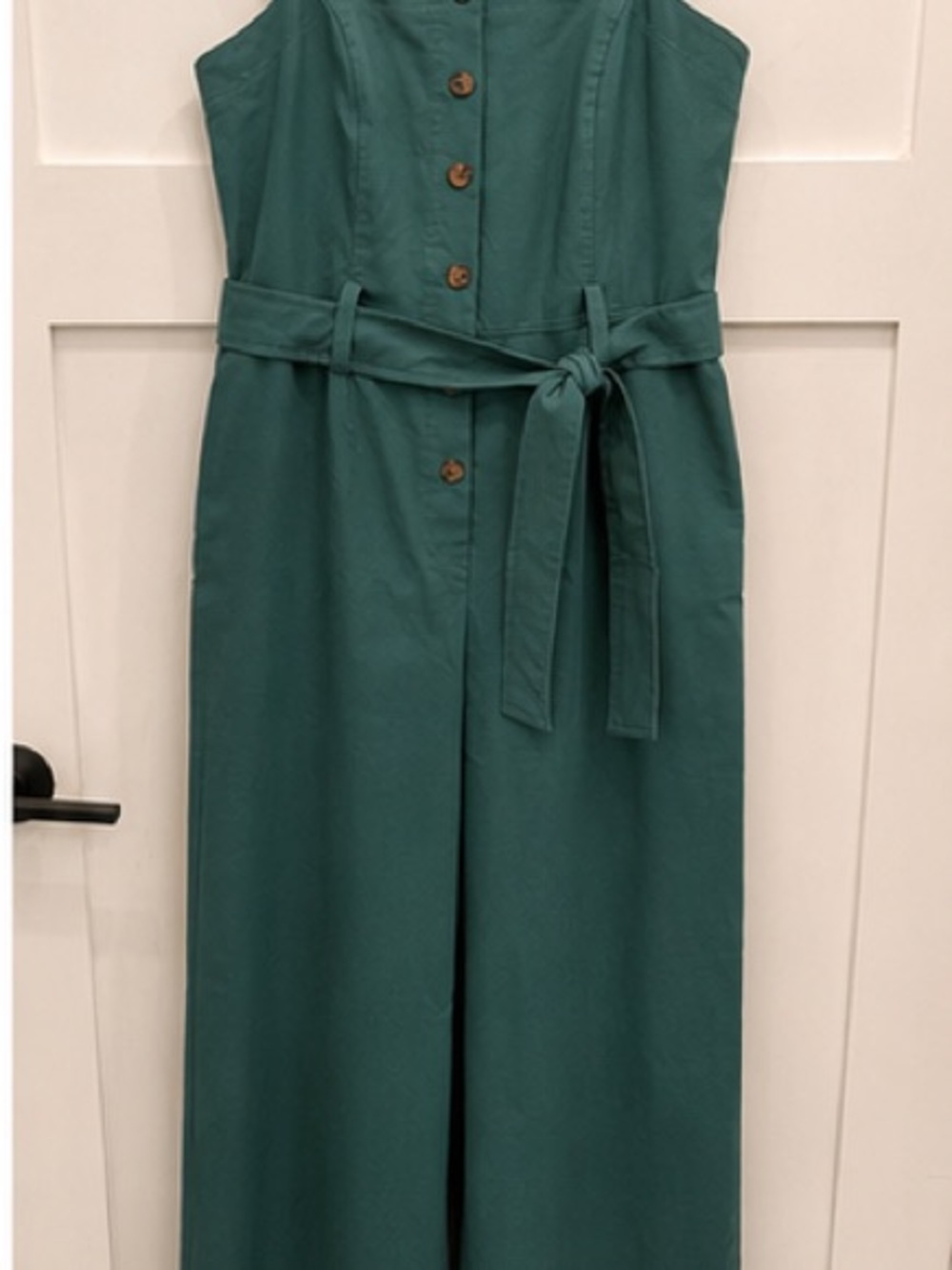 Baltic Born Teal Green Sleeveless Button-Front Jumpsuit with Waist Tie